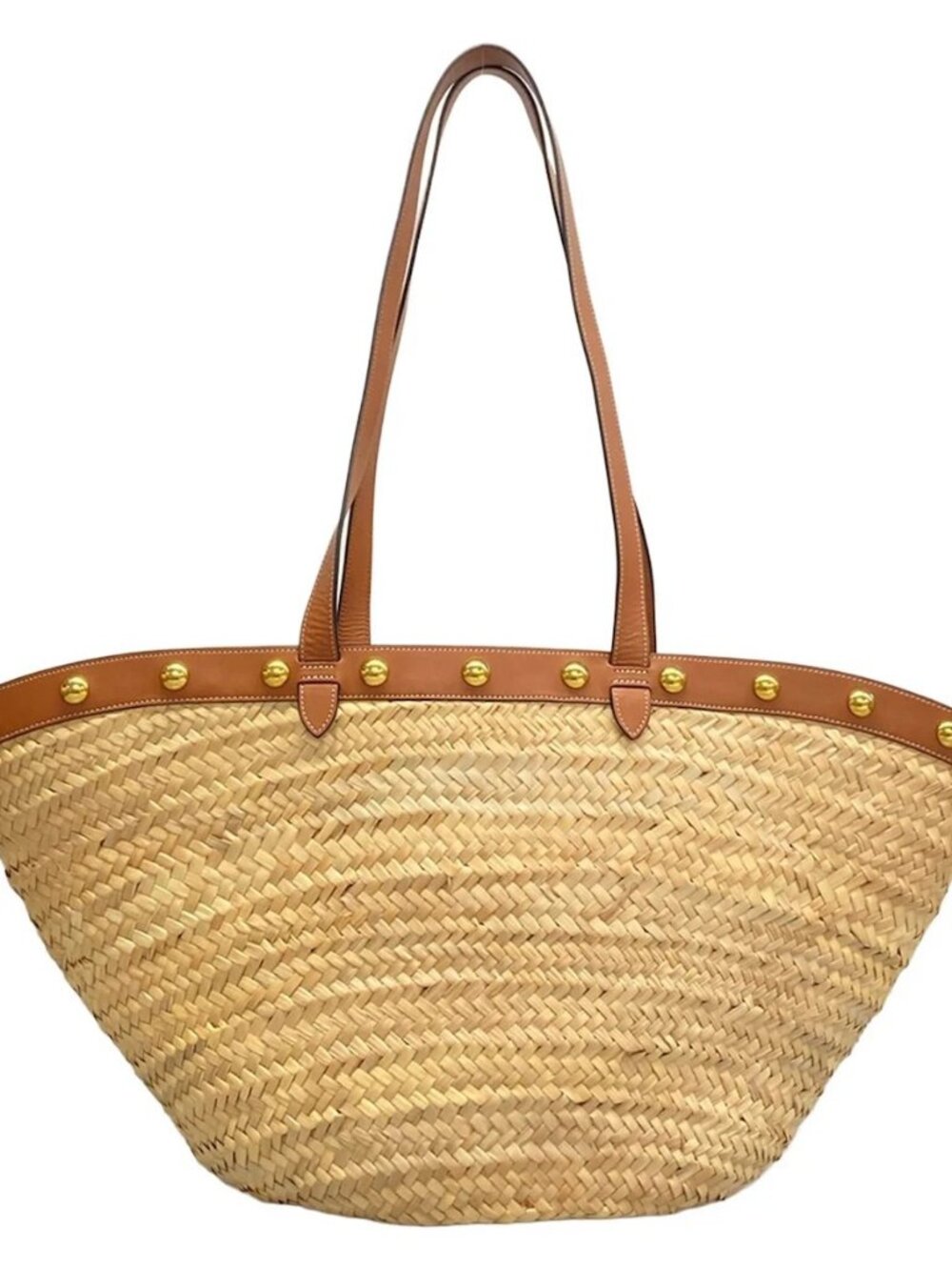 CELINE Beige Dark Brown Raffia Calf Skin Tote Bag - Picture 3 of 14